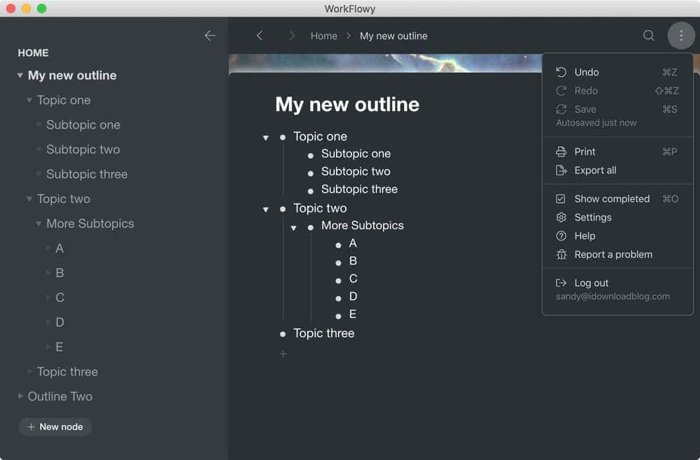 WorkFlowy Outline App for Mac